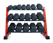 STRONGWAY Complete Hex Dumbbells Set with 3 Tier Storage Rack + Adjustable Weight Bench