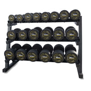 STRONGWAY Complete Rubber Dumbbells Set with 3 Tier Storage Rack
