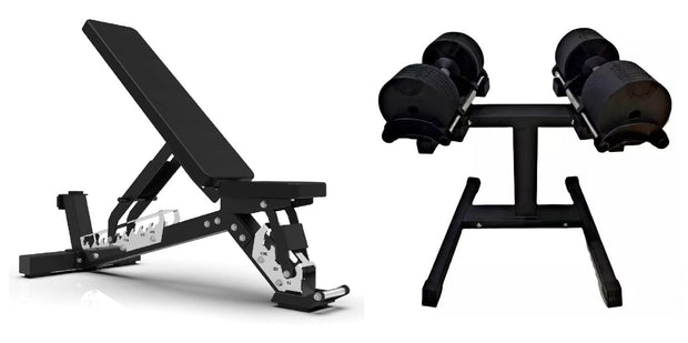 Strongway Gym Supplies 32KG Adjustable Dumbbells / WITH Stand / Adjustable Heavy Duty Commercial Grade Bench 32KG or 40KG Adjustable Dumbbells Set (PAIR) with Stand and Adjustable Weight Bench