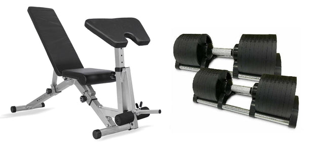 Strongway Gym Supplies 32KG Adjustable Dumbbells / WITHOUT Stand / Adjustable Weight Bench with Preacher Curl and Leg Workout 32KG or 40KG Adjustable Dumbbells Set (PAIR) with Stand and Adjustable Weight Bench