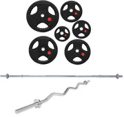 Strongway Gym Supplies Free Weights 50KG SET + 6FT BARBELL 50KG / 70KG / 100KG 1 Inch (1"/25mm) Weight Plates + 6FT Barbell + EZ Curl Bar