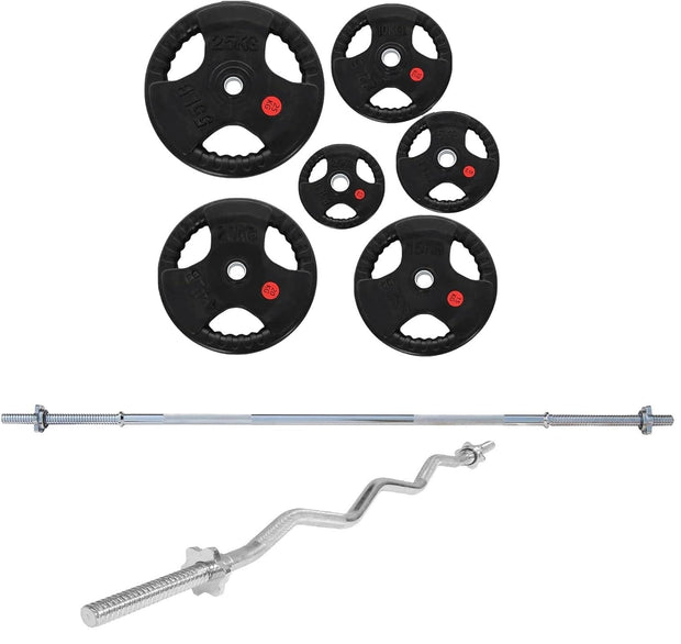 Strongway Gym Supplies Free Weights 50KG SET + 6FT BARBELL 50KG / 70KG / 100KG 1 Inch (1"/25mm) Weight Plates + 6FT Barbell + EZ Curl Bar