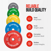 Strongway Gym Supplies Free Weights 50KG/ 70KG/ 100KG/ 120KG/ 150KG Coloured Olympic Bumper Weight Plates Set