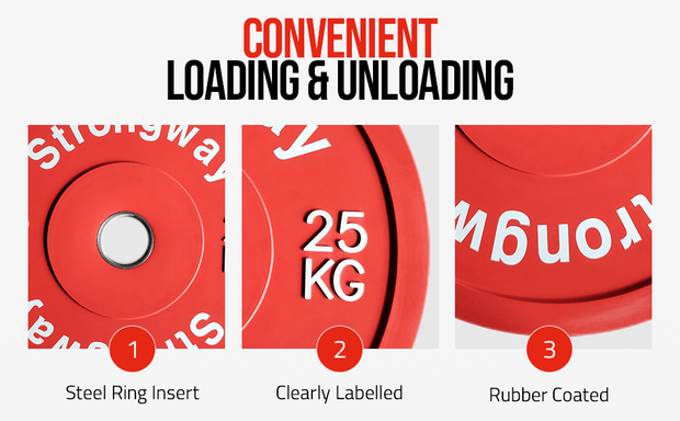 Strongway Gym Supplies Free Weights 50KG / 70KG / 100KG Coloured Bumper Weight Plates + 6FT or 7FT Olympic Barbell Set