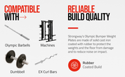 Strongway Gym Supplies Free Weights 50KG / 70KG / 100KG Coloured Bumper Weight Plates + 6FT or 7FT Olympic Barbell Set