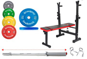 Strongway Gym Supplies Free Weights 50KG Olympic Weight Plates + Adjustable Weight Bench with Barbell Rack / + 6FT Barbell 50KG/70KG/100KG Olympic Bumper Weight Plates + 6FT or 7FT Barbell + Bench with Barbell Rack