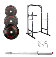 Strongway Gym Supplies Free Weights 50KG Olympic Weight Plates + Multi-Gym Squat Rack / + 6FT Barbell 50KG/70KG/100KG Olympic Bumper Weight Plates + 6FT or 7FT Barbell + Half Power Cage