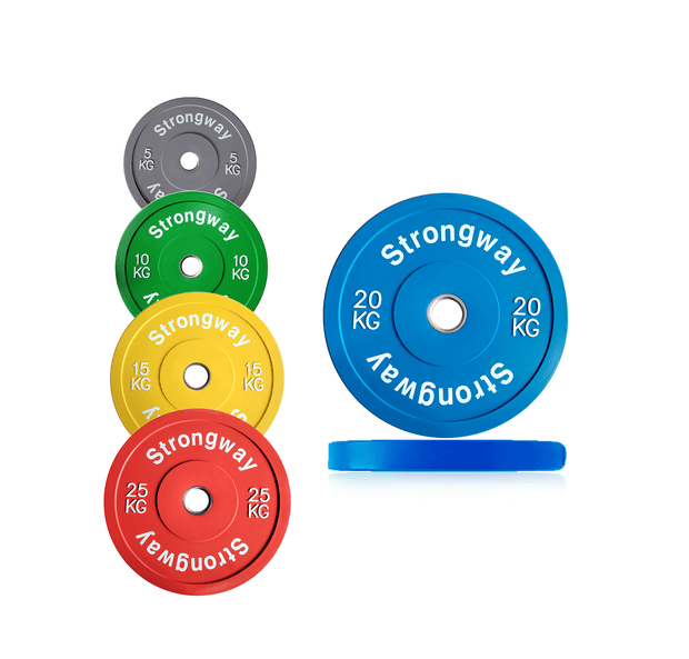 Strongway Gym Supplies Free Weights 50KG / 70KG / 100KG Olympic Bumper Weight Plates + 6FT or 7FT Olympic Barbell + Adjustable Squat and Barbell Rack + Adjustable Weight Bench