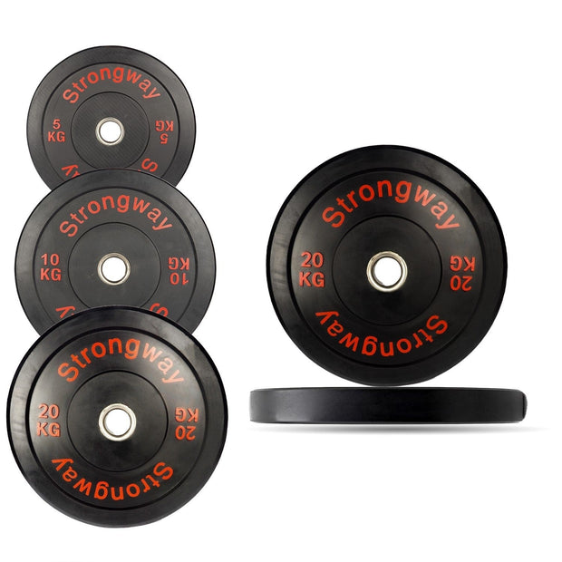 Strongway Gym Supplies Free Weights 50KG / 70KG / 100KG Olympic Bumper Weight Plates + 6FT or 7FT Olympic Barbell + Adjustable Weight Bench with Barbell Rack