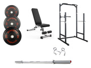 Strongway Gym Supplies Free Weights 50KG Olympic Bumper Weight Plates + Multi-Gym Squat Rack + Adjustable Weight Bench / + 6FT Barbell 50KG / 70KG / 100KG Olympic Bumper Weight Plates + 6FT or 7FT Olympic Barbell + Half Power Cage  + Adjustable Weight Bench