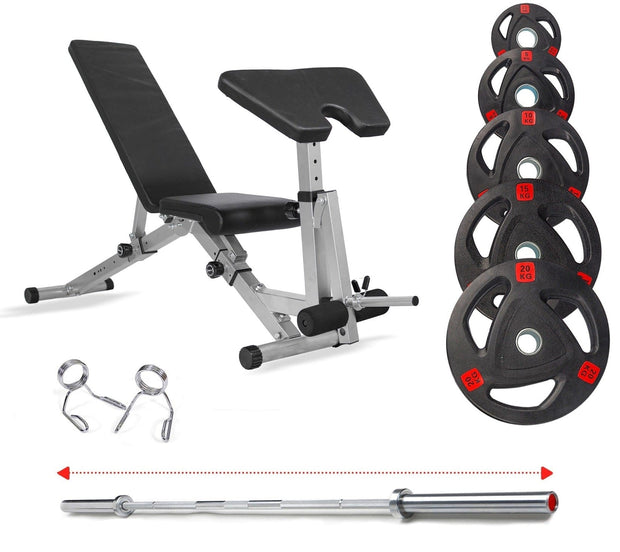 Strongway Gym Supplies 50KG Olympic Weight Plates + Adjustable Weight Bench / + 6FT Barbell 50KG / 70KG / 100KG Olympic Weight Plates + 6FT or 7FT Olympic Barbell+ Adjustable Weight Bench