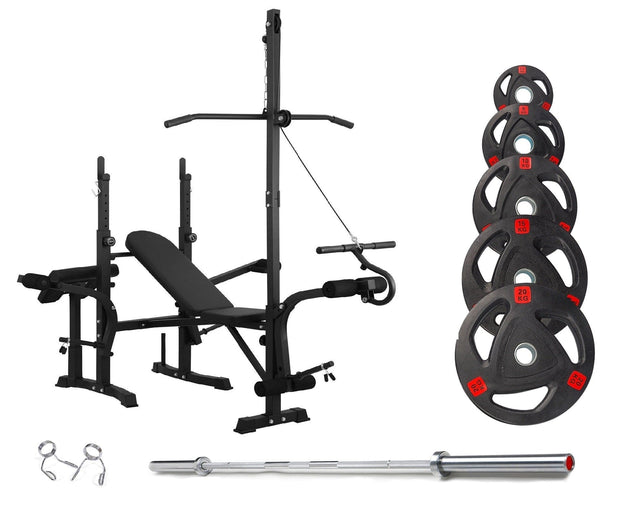 Strongway Gym Supplies Free Weights 50KG Olympic Weight Plates +  Adjustable Weight Bench with Barbell Rack / + 6FT Barbell 50KG / 70KG / 100KG Olympic Weight Plates + 6FT or 7FT Olympic Barbell + Adjustable Weight Bench with Barbell Rack