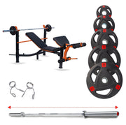 Strongway Gym Supplies Free Weights 50KG Olympic Weight Plates +  Adjustable Weight Bench with Barbell Rack / + 6FT Barbell 50KG / 70KG / 100KG Olympic Weight Plates + 6FT or 7FT Olympic Barbell + Adjustable Weight Bench with Barbell Rack