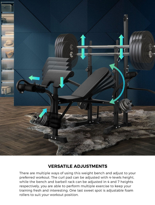 Strongway Gym Supplies Free Weights 50KG / 70KG / 100KG Olympic Weight Plates + 6FT or 7FT Olympic Barbell + Adjustable Weight Bench with Barbell Rack