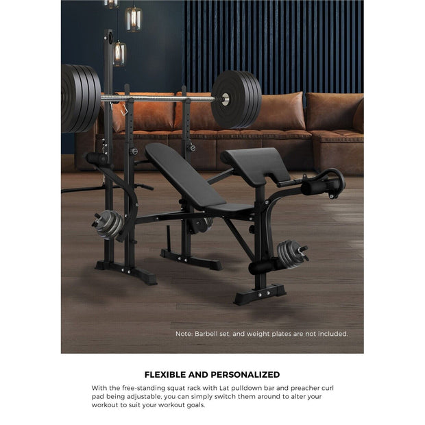 Strongway Gym Supplies Free Weights 50KG / 70KG / 100KG Olympic Weight Plates + 6FT or 7FT Olympic Barbell + Adjustable Weight Bench with Barbell Rack