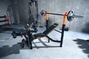 Strongway Gym Supplies Free Weights 50KG / 70KG / 100KG Olympic Weight Plates + 6FT or 7FT Olympic Barbell + Adjustable Weight Bench with Barbell Rack