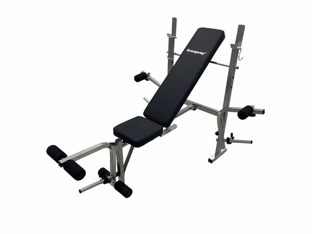 Strongway Gym Supplies Free Weights 50KG / 70KG / 100KG Olympic Weight Plates + 6FT or 7FT Olympic Barbell + Adjustable Weight Bench with Barbell Rack