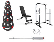 Strongway Gym Supplies Free Weights 50KG Olympic Weight Plates + Multi-Gym Squat Rack + Adjustable Weight Bench / + 6FT Barbell 50KG / 70KG / 100KG Olympic Weight Plates + 6FT or 7FT Olympic Barbell + Half Power Cage  + Adjustable Weight Bench