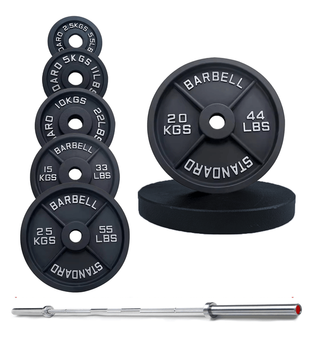 Strongway Gym Supplies Free Weights 50KG SET + 6FT BARBELL 50KG / 70KG / 100KG Olympic Weight Plates + 6FT or 7FT Olympic Barbell Set