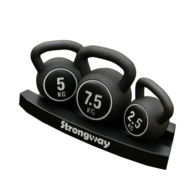 Strongway Kettlebell Set - 2.5KG 5KG 7.5KG Kettlebells with Stand
