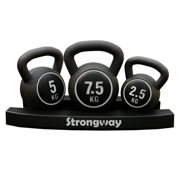 Strongway Kettlebell Set - 2.5KG 5KG 7.5KG Kettlebells with Stand