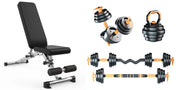 Strongway Adjustable 6 in 1 Dumbbell Barbell Kettlebell Push Up Set - 20KG, 30KG and 40KG SETS with Adjustable Weight Bench