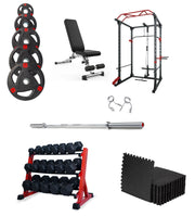 Ultimate Set - Olympic Weight Plates + Olympic Barbell + Multi-Gym Squat Rack + Hex Dumbbells Set + Weight Bench + Gym Mats