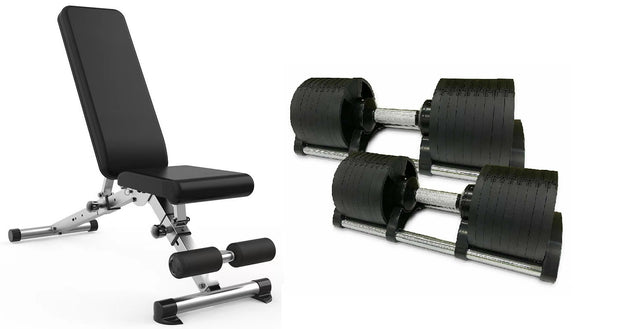 STRONGWAY 40KG Adjustable Dumbbells Set (PAIR) with Stand and Adjustable Weight Bench