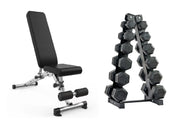 Complete Hex Dumbbells Set with Storage Stand + Adjustable Weight Bench Packages