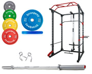 50KG/70KG/100KG Olympic Bumper Weight Plates + 6FT or 7FT Barbell + Multi-Gym Squat Rack