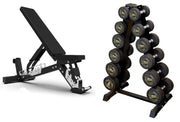 Complete Rubber Dumbbells Set with Storage Stand + Adjustable Weight Bench