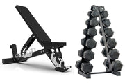 Complete Hex Dumbbells Set with Storage Stand + Adjustable Weight Bench Packages