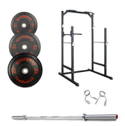 50KG/70KG/100KG Olympic Bumper Weight Plates + 6FT or 7FT Barbell + Half Power Cage