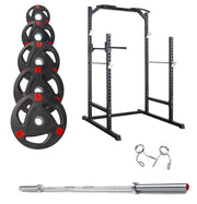 50KG/70KG/100KG Olympic Weight Plates + 6FT or 7FT Barbell + Half Power Cage