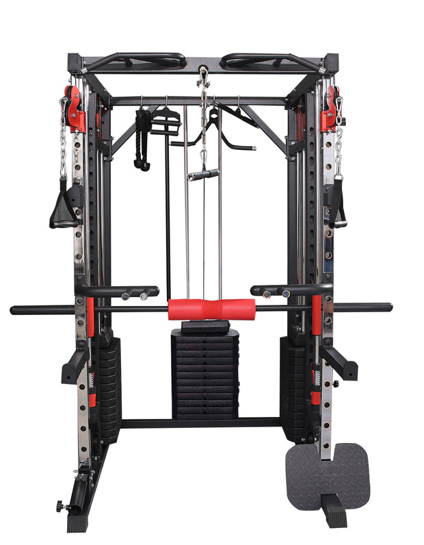 Strongway PREMIUM Multi Gym Smith Machine with Weights (3 Weight Stacks) - Multifunction Home Gym Machine