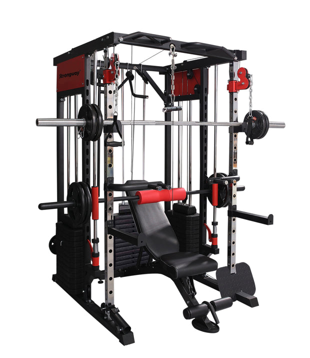 Strongway PREMIUM Multi Gym Smith Machine with Weights (3 Weight Stacks) - Multifunction Home Gym Machine