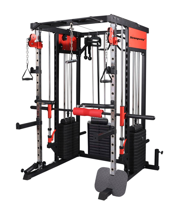 Strongway PREMIUM Multi Gym Smith Machine with Weights (3 Weight Stacks) - Multifunction Home Gym Machine