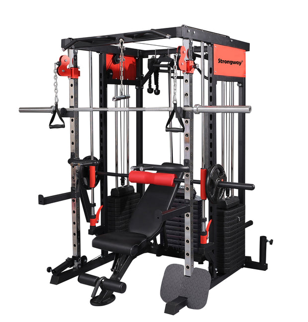 Strongway PREMIUM Multi Gym Smith Machine with Weights (3 Weight Stacks) - Multifunction Home Gym Machine