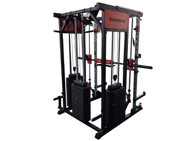 Strongway PREMIUM Multi Gym Smith Machine with Weights (3 Weight Stacks) - Multifunction Home Gym Machine