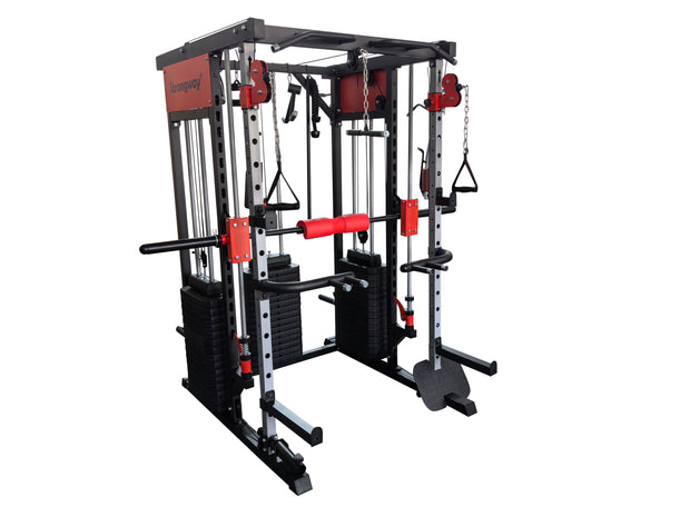 Strongway PREMIUM Multi Gym Smith Machine with Weights (3 Weight Stacks) - Multifunction Home Gym Machine