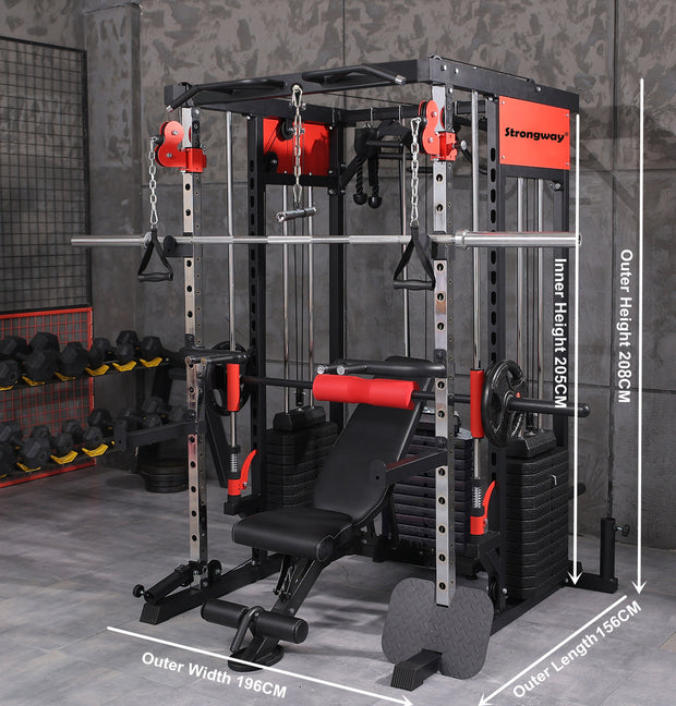 Strongway PREMIUM Multi Gym Smith Machine with Weights (3 Weight Stacks) - Multifunction Home Gym Machine
