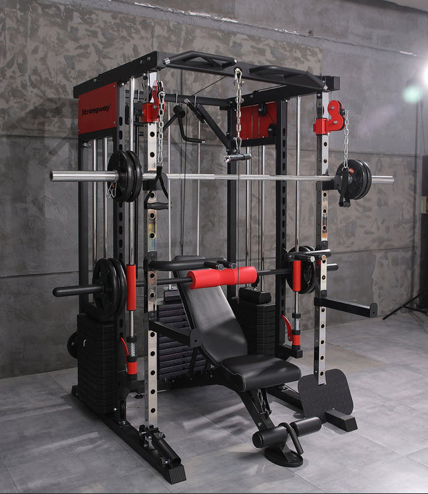 Strongway PREMIUM Multi Gym Smith Machine with Weights (3 Weight Stacks) - Multifunction Home Gym Machine