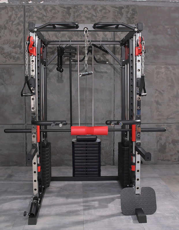Strongway PREMIUM Multi Gym Smith Machine with Weights (3 Weight Stacks) - Multifunction Home Gym Machine