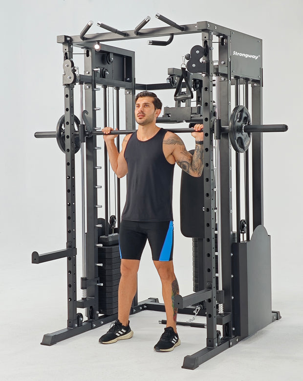 Strongway ULTIMATE Multi Gym Smith Machine with Weights (3 Weight Stacks) - Multifunction Home Gym Machine