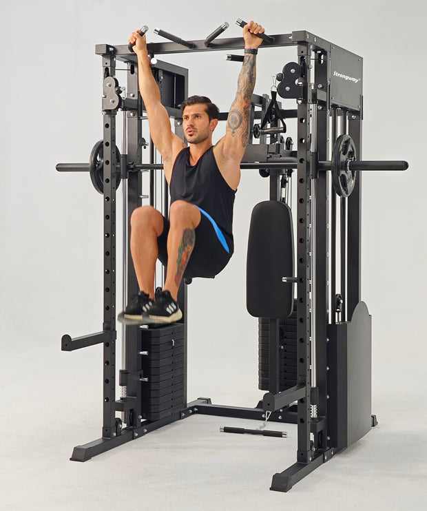 Strongway ULTIMATE Multi Gym Smith Machine with Weights (3 Weight Stacks) - Multifunction Home Gym Machine
