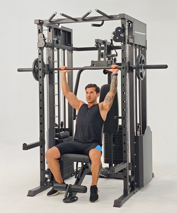 Strongway ULTIMATE Multi Gym Smith Machine with Weights (3 Weight Stacks) - Multifunction Home Gym Machine
