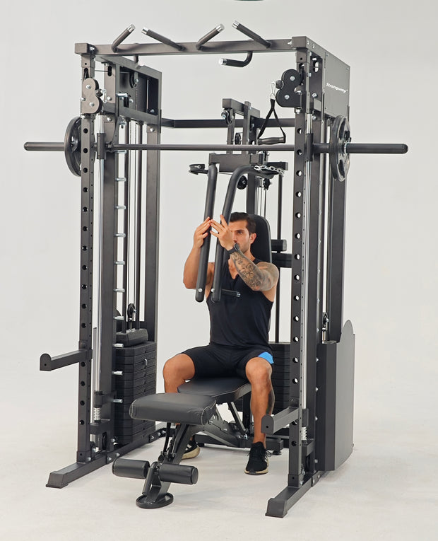 Strongway ULTIMATE Multi Gym Smith Machine with Weights (3 Weight Stacks) - Multifunction Home Gym Machine