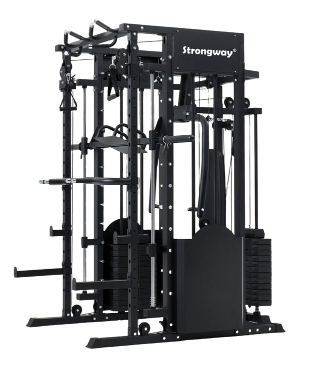 Strongway ULTIMATE Multi Gym Smith Machine with Weights (3 Weight Stacks) - Multifunction Home Gym Machine