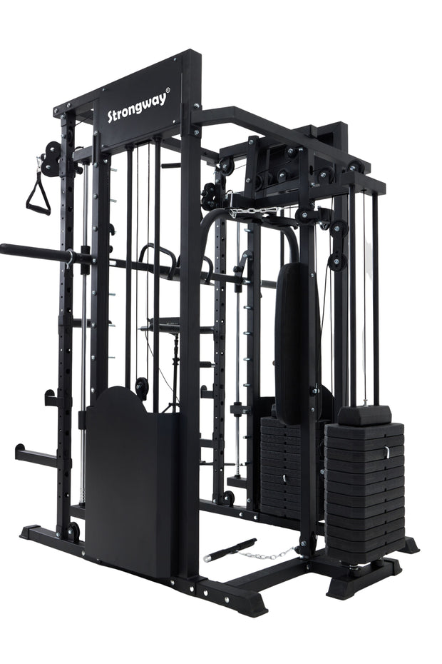 Strongway ULTIMATE Multi Gym Smith Machine with Weights (3 Weight Stacks) - Multifunction Home Gym Machine