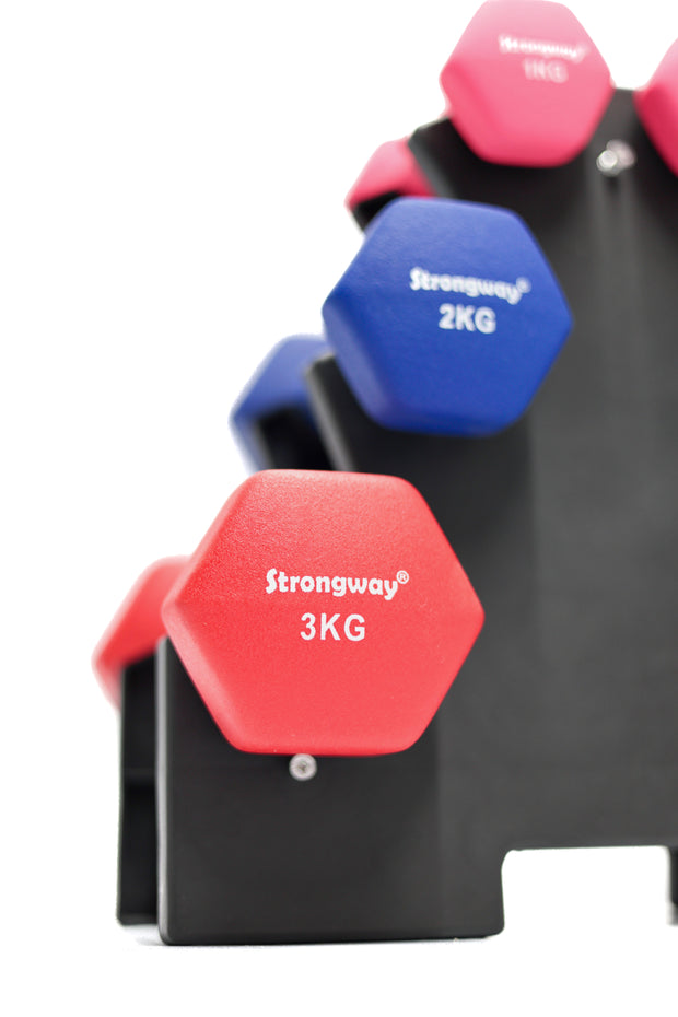 STRONGWAY Neoprene Hex Dumbbells With Stand